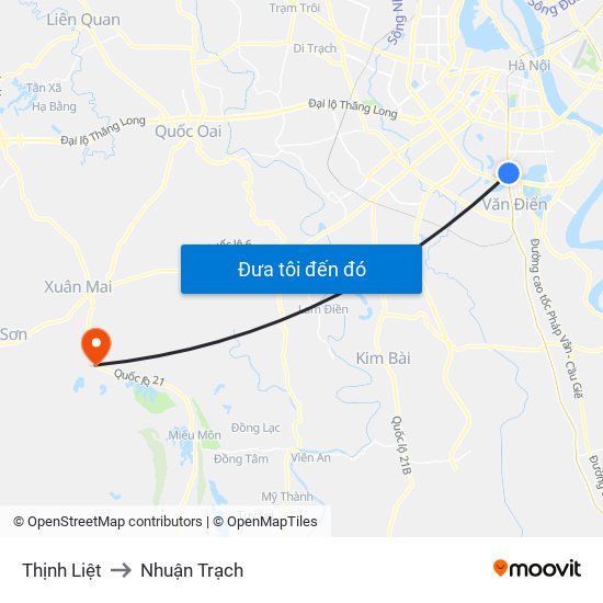 Thịnh Liệt to Nhuận Trạch map