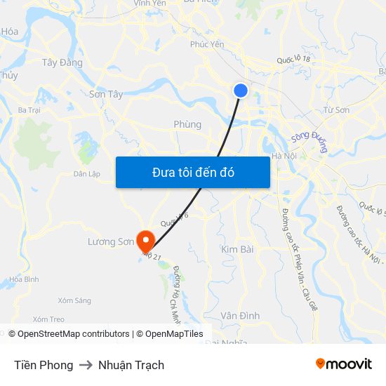 Tiền Phong to Nhuận Trạch map