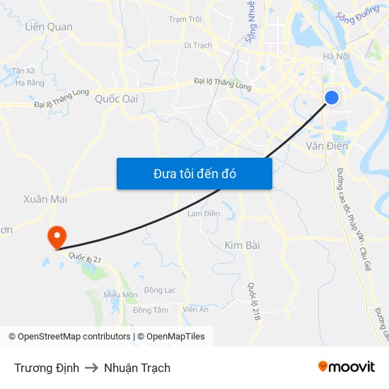 Trương Định to Nhuận Trạch map