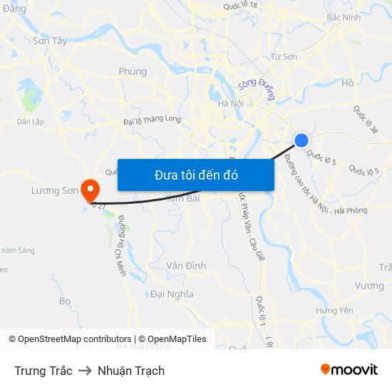 Trưng Trắc to Nhuận Trạch map