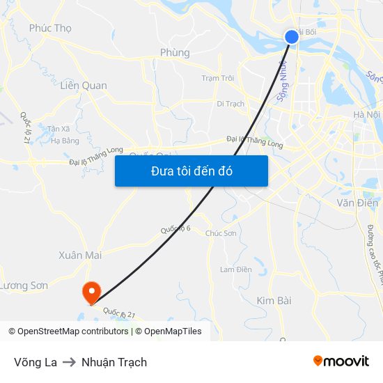 Võng La to Nhuận Trạch map