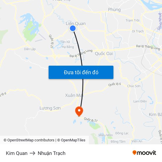 Kim Quan to Nhuận Trạch map