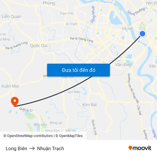 Long Biên to Nhuận Trạch map