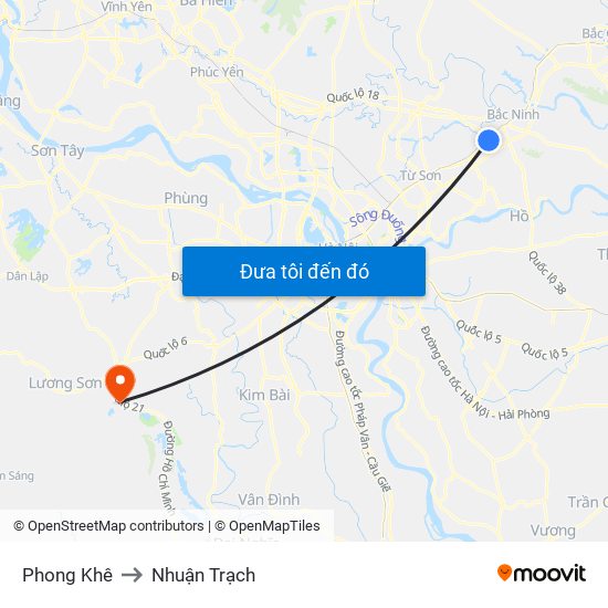 Phong Khê to Nhuận Trạch map