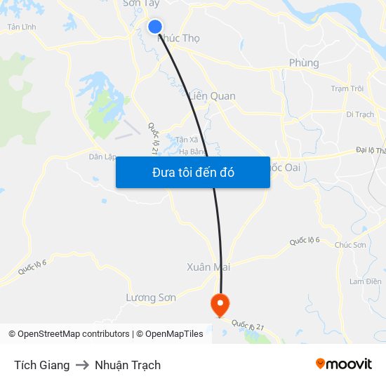 Tích Giang to Nhuận Trạch map