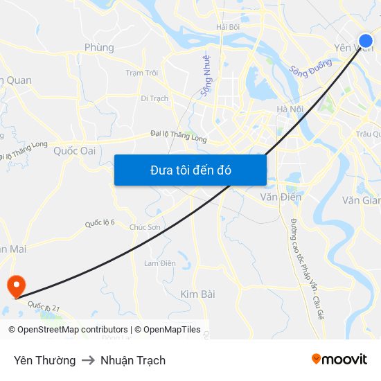 Yên Thường to Nhuận Trạch map