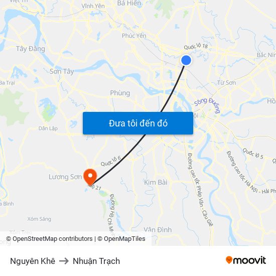 Nguyên Khê to Nhuận Trạch map