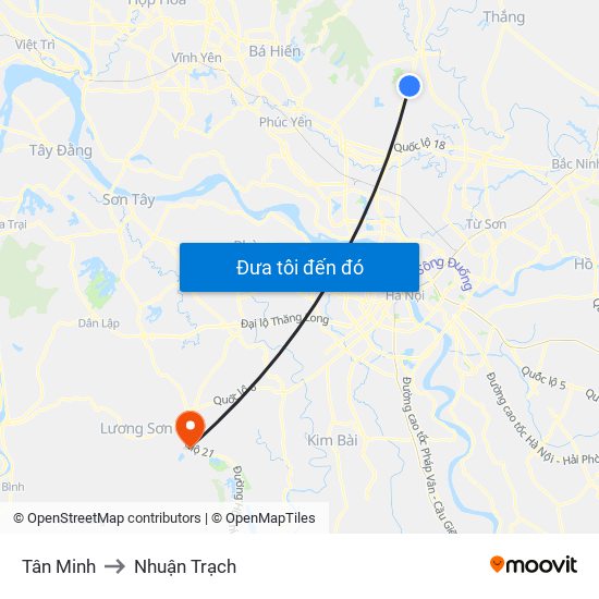 Tân Minh to Nhuận Trạch map