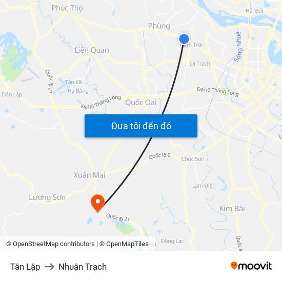 Tân Lập to Nhuận Trạch map