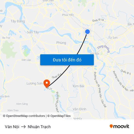 Vân Nội to Nhuận Trạch map