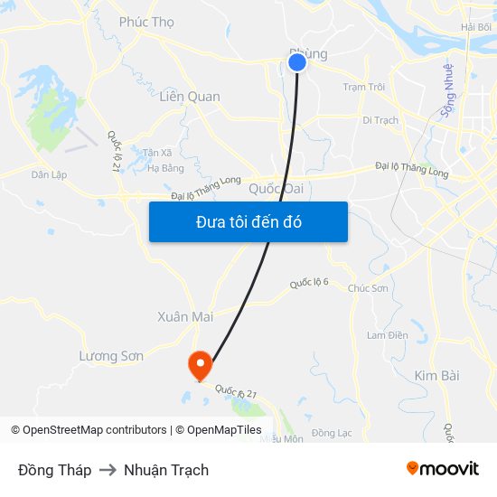 Đồng Tháp to Nhuận Trạch map