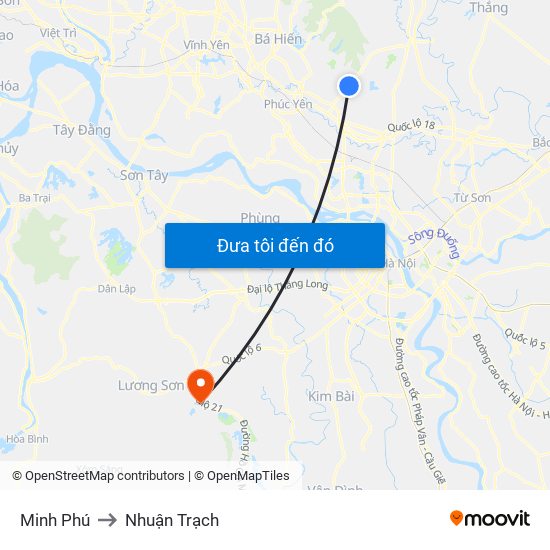 Minh Phú to Nhuận Trạch map
