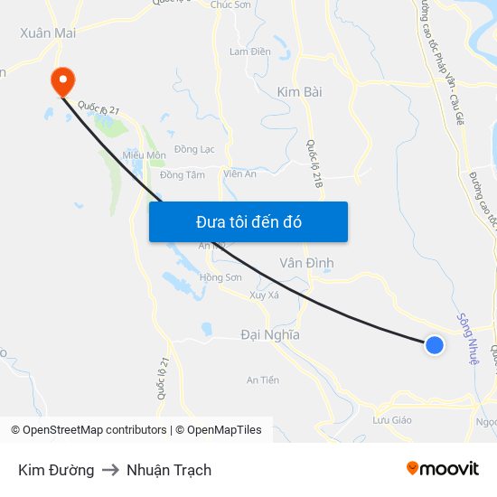 Kim Đường to Nhuận Trạch map