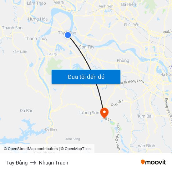 Tây Đằng to Nhuận Trạch map