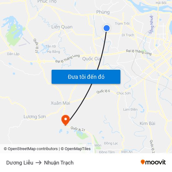 Dương Liễu to Nhuận Trạch map