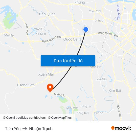 Tiền Yên to Nhuận Trạch map