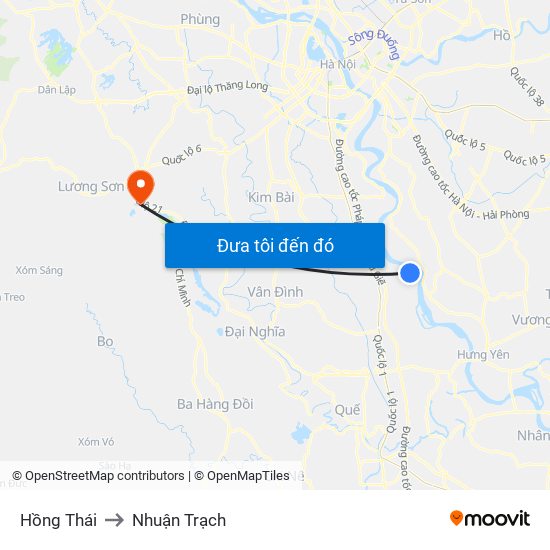 Hồng Thái to Nhuận Trạch map