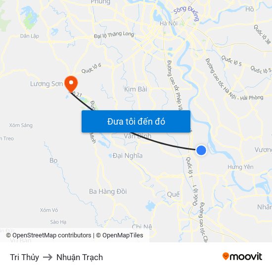 Tri Thủy to Nhuận Trạch map