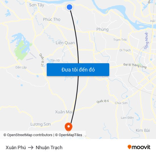 Xuân Phú to Nhuận Trạch map