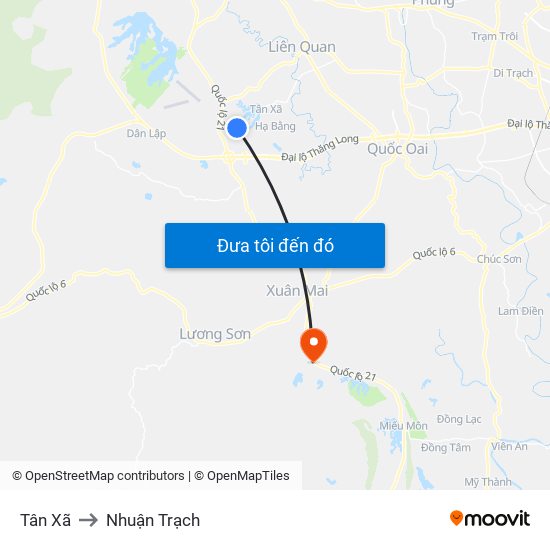 Tân Xã to Nhuận Trạch map