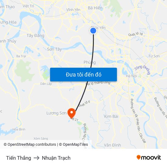 Tiến Thắng to Nhuận Trạch map