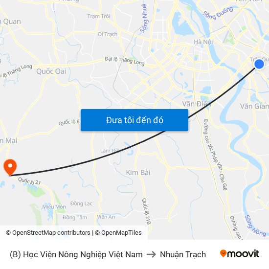 (B) Học Viện Nông Nghiệp Việt Nam to Nhuận Trạch map