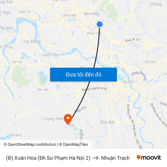 (B) Xuân Hòa (Đh Sư Phạm Hà Nội 2) to Nhuận Trạch map