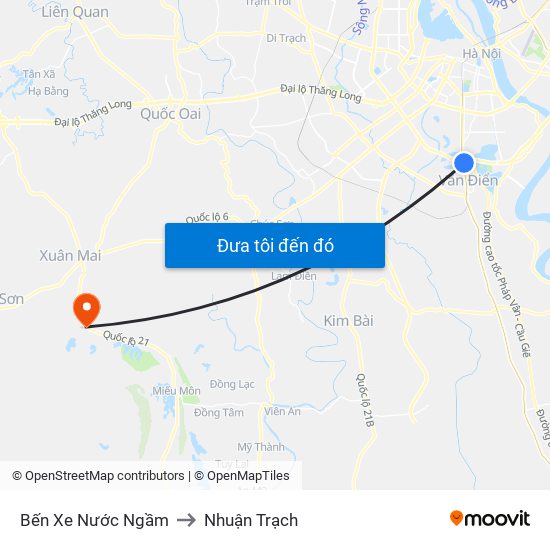 Bến Xe Nước Ngầm to Nhuận Trạch map