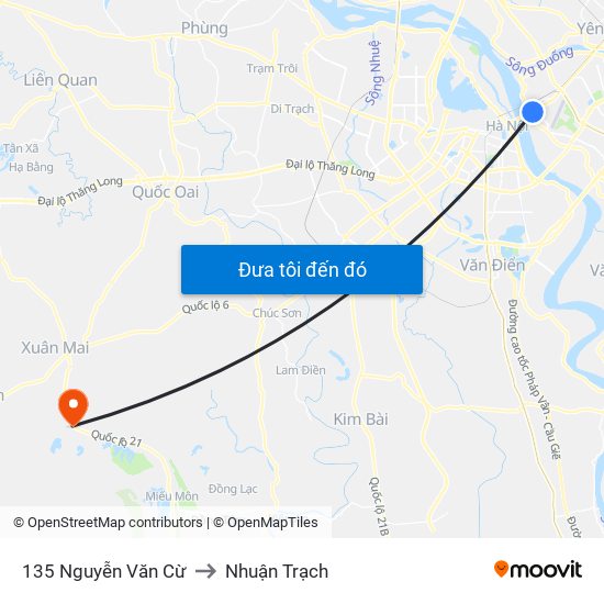 135 Nguyễn Văn Cừ to Nhuận Trạch map