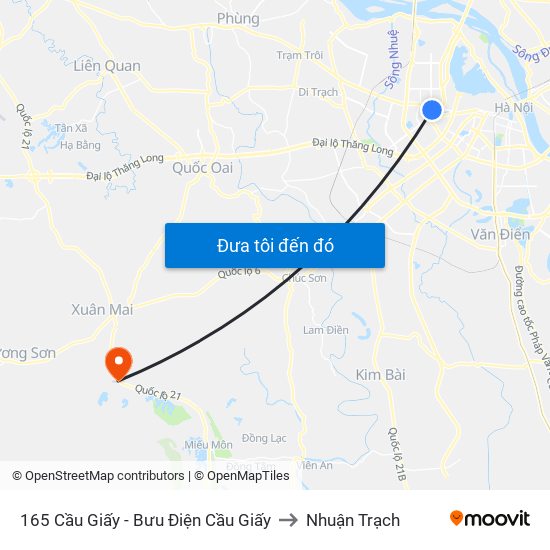 165 Cầu Giấy - Bưu Điện Cầu Giấy to Nhuận Trạch map