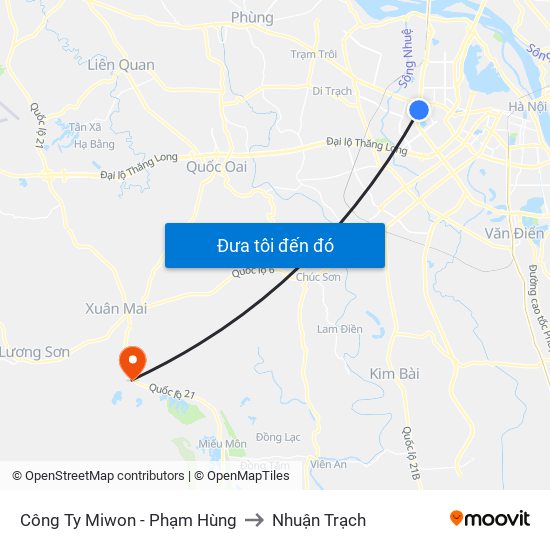 Công Ty Miwon - Phạm Hùng to Nhuận Trạch map