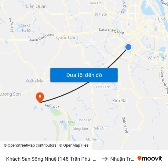 Khách Sạn Sông Nhuệ (148 Trần Phú- Hà Đông) to Nhuận Trạch map