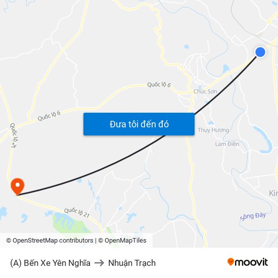 (A) Bến Xe Yên Nghĩa to Nhuận Trạch map