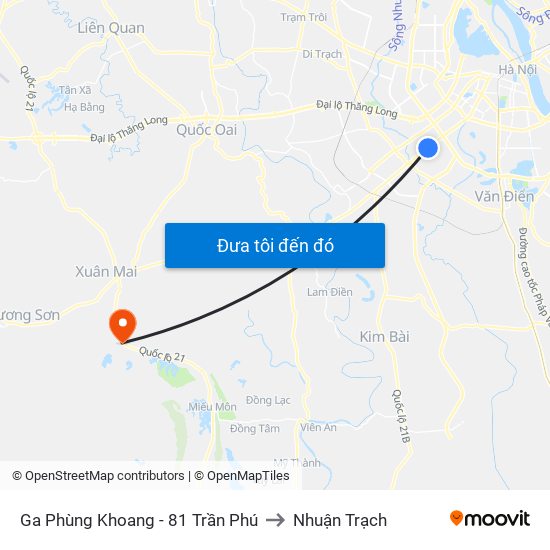 Ga Phùng Khoang - 81 Trần Phú to Nhuận Trạch map