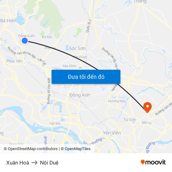 Xuân Hoà to Nội Duệ map