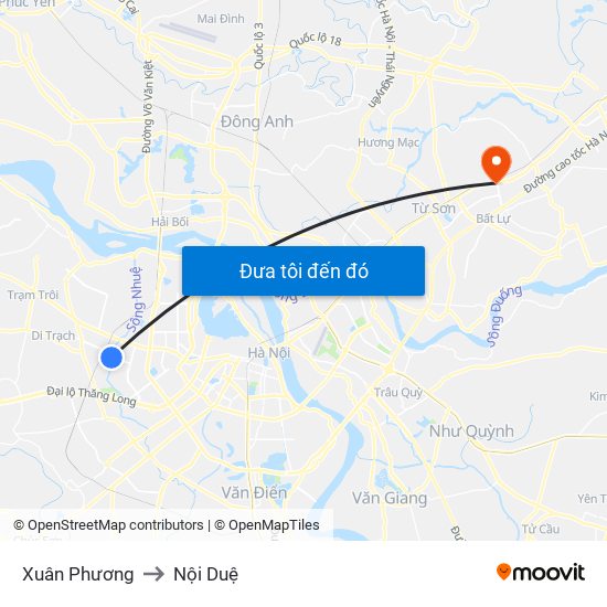 Xuân Phương to Nội Duệ map