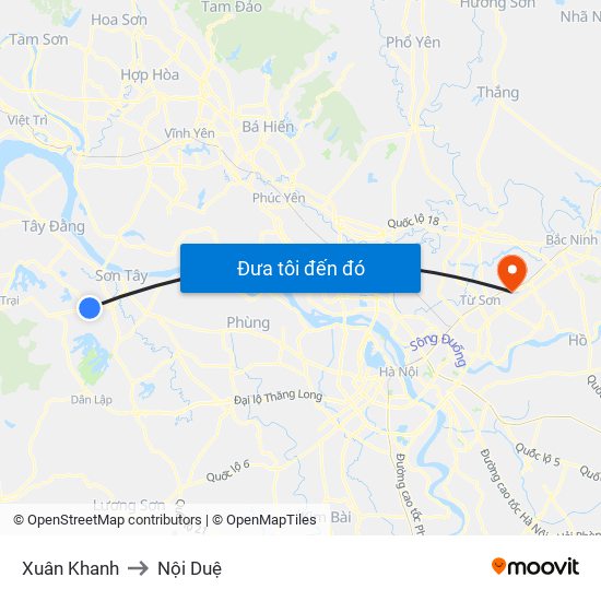 Xuân Khanh to Nội Duệ map