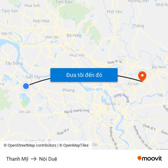 Thanh Mỹ to Nội Duệ map