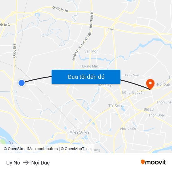 Uy Nỗ to Nội Duệ map