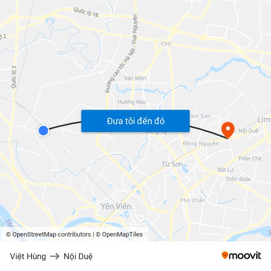 Việt Hùng to Nội Duệ map