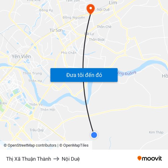 Thị Xã Thuận Thành to Nội Duệ map