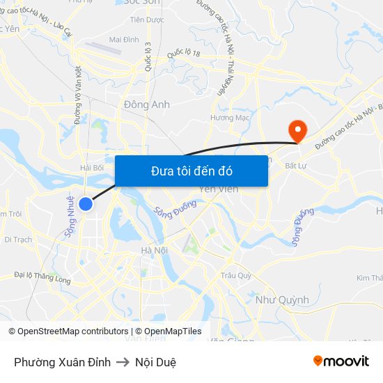 Phường Xuân Đỉnh to Nội Duệ map