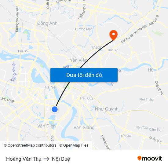 Hoàng Văn Thụ to Nội Duệ map