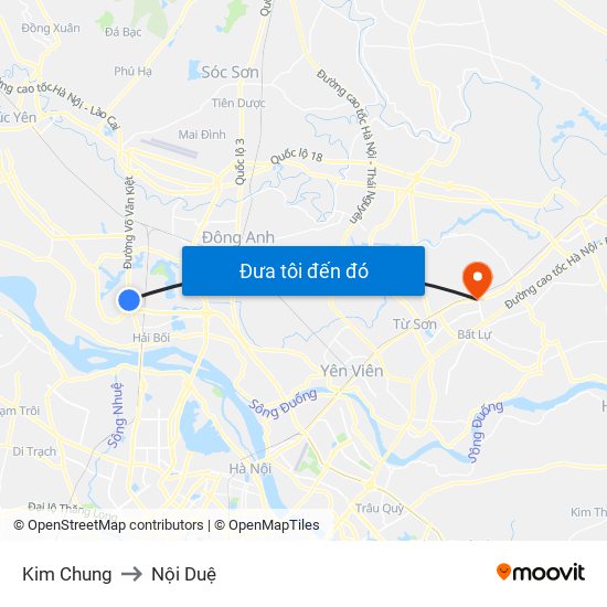 Kim Chung to Nội Duệ map