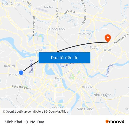 Minh Khai to Nội Duệ map