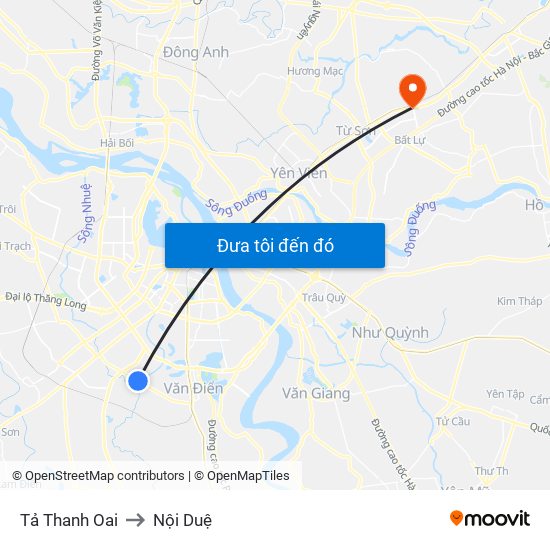 Tả Thanh Oai to Nội Duệ map
