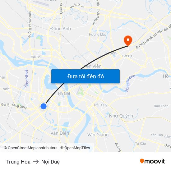 Trung Hòa to Nội Duệ map