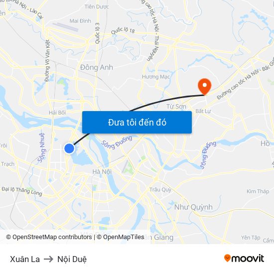 Xuân La to Nội Duệ map