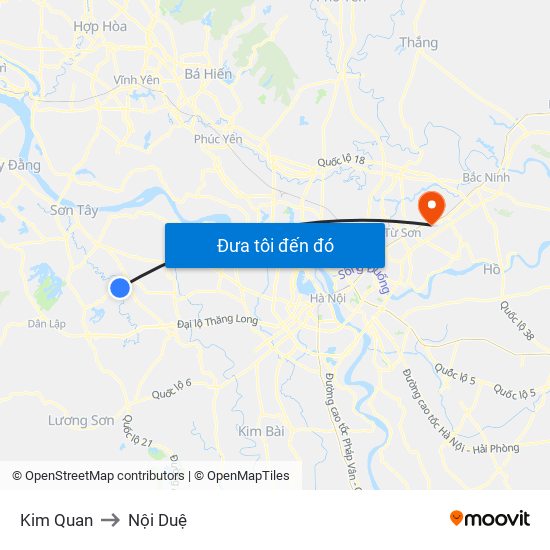 Kim Quan to Nội Duệ map