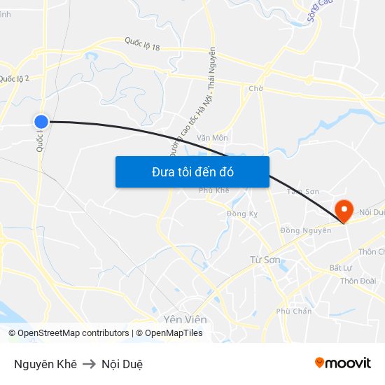 Nguyên Khê to Nội Duệ map